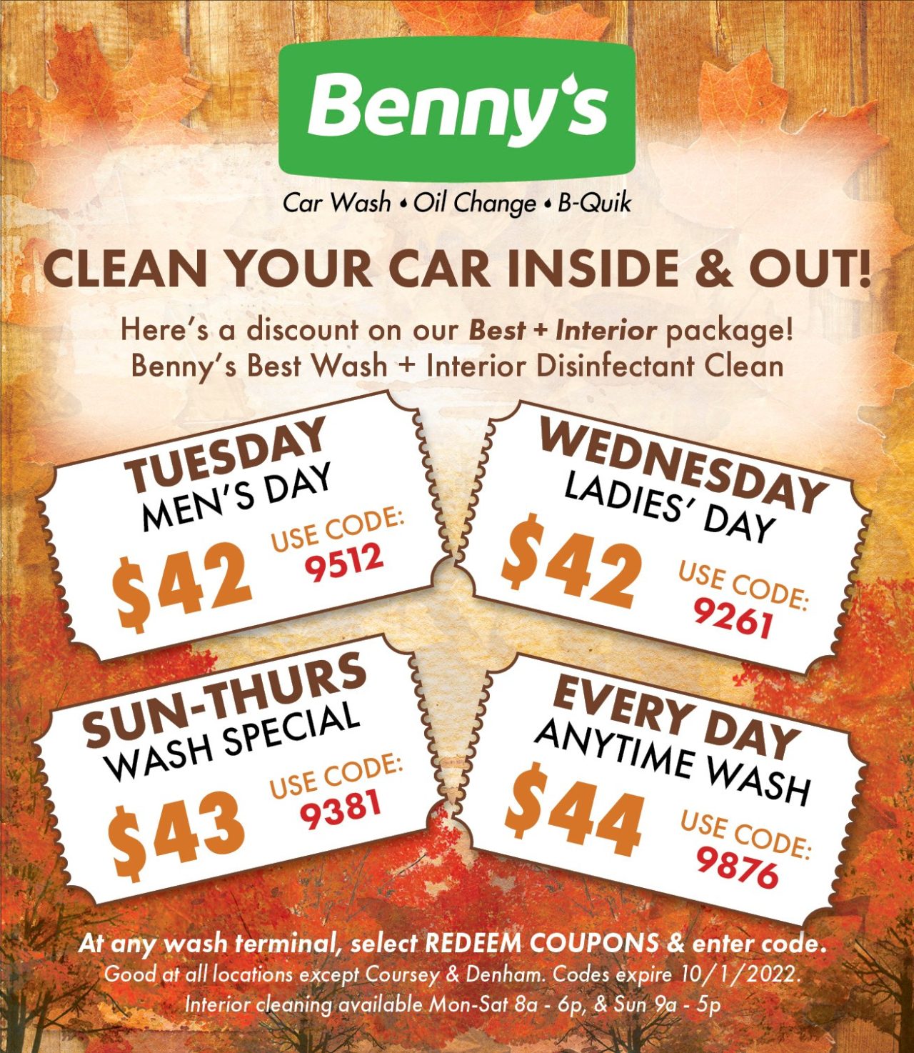 Coupons Benny's Car Wash